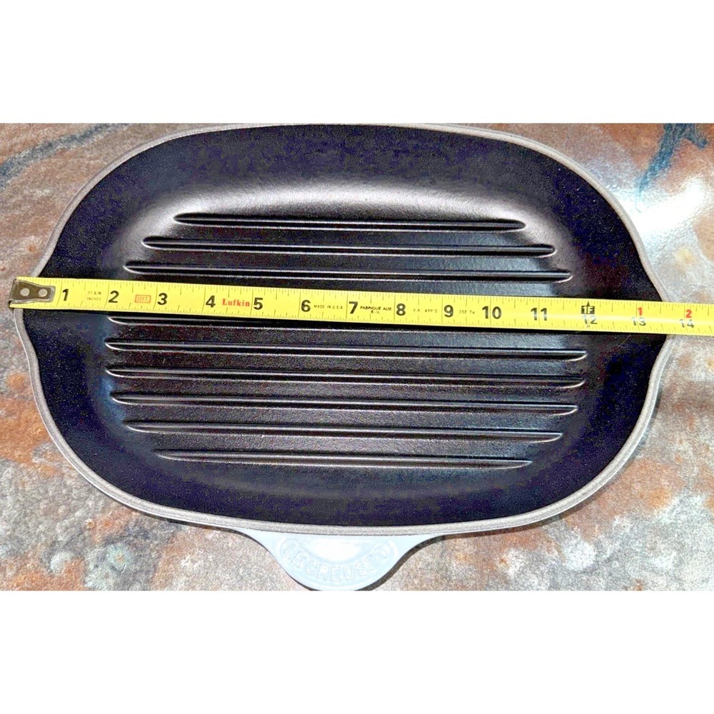 Le Creuset France 32 Cast Iron Grill Pan Skillet Powder Blue 14" NEW - Picture 4 of 14